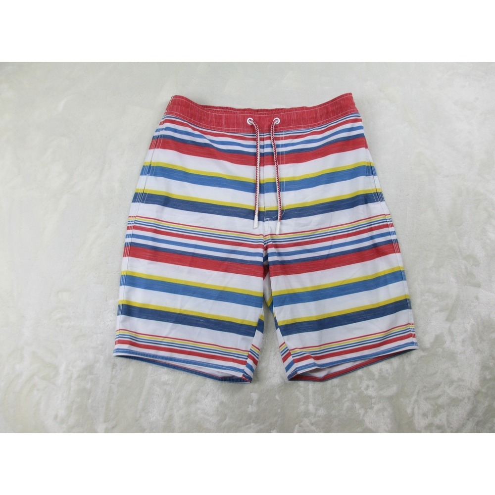Johnnie-O Swim Trunks Mens Small White Red‎ Striped Board Shorts Bathing Suit*